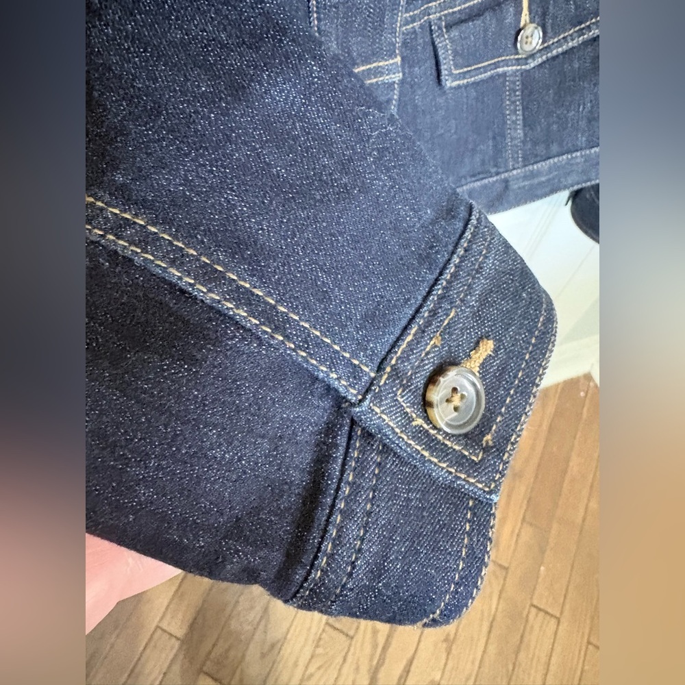 Talbots Button Cuff Jean Jacket Rinse Wash | Collarless Denim | Size Large - Picture 7 of 11